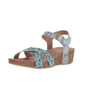L'Artiste by Spring Step Leather Women's Vella Comfort Wedge Sandals Blue Size 7